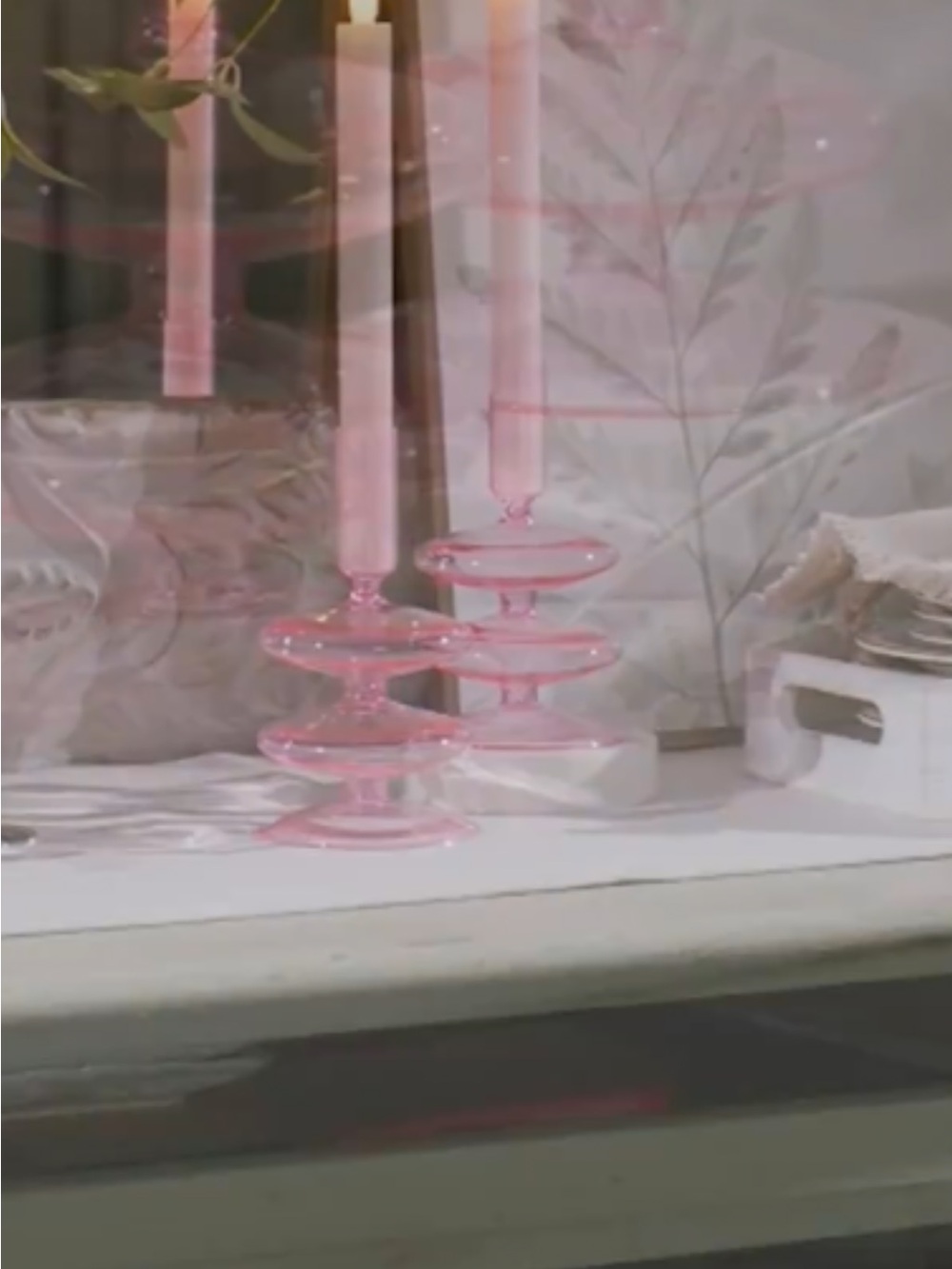 Pink Taper Blown Glass Candle Holder Set - Elegant Home Accent